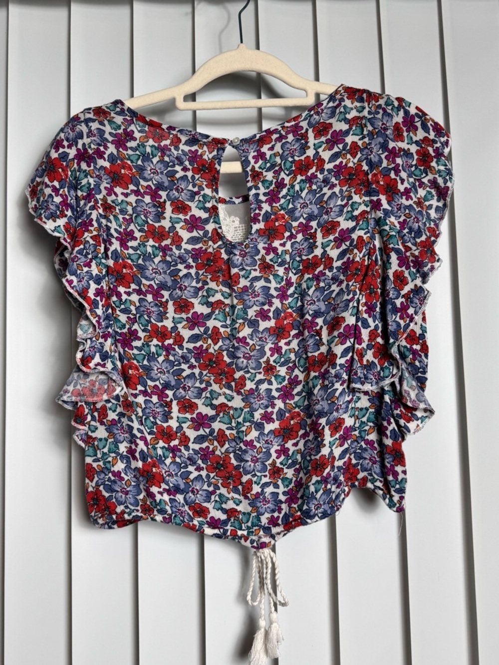 Hollister Floral Lace Ruffle Sleeve Crop Blouse Size Small Boho Top - Picture 3 of 11